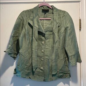 Classique Entier Atelier Linen Blend Green Button-Up Blouse or Jacket with Sash